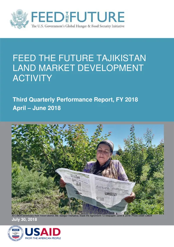 Third Quarterly Performance Report, FY 2018: Feed the Future Tajikistan Land Market Development Activity