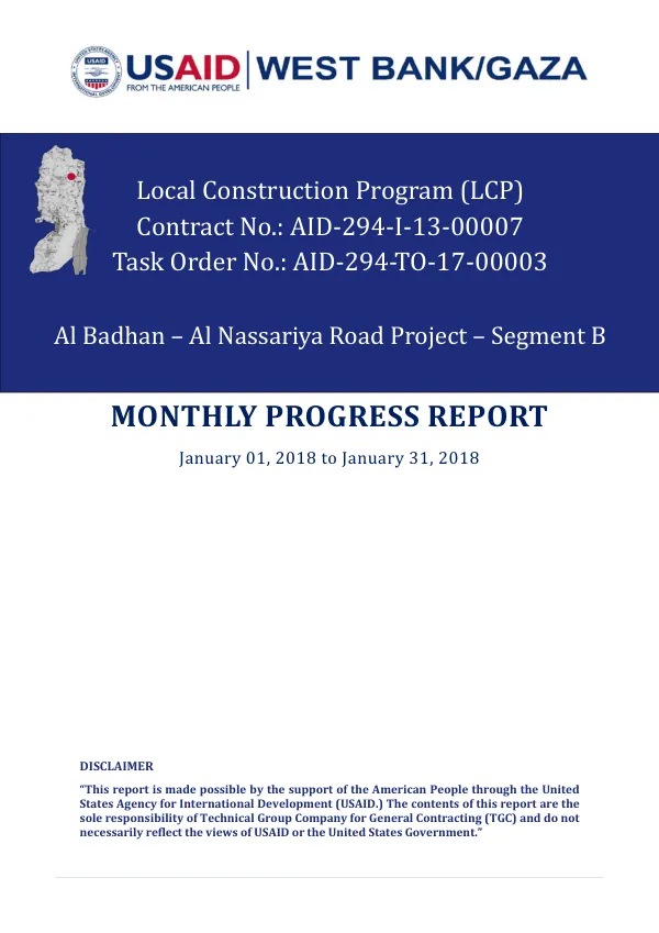 Monthly Progress Report -17-00003 - Al Badhan – Al Nassariya Road Project – Seg. B – January, 2018