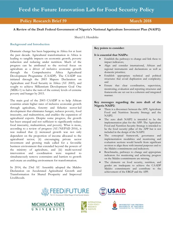 Feed the Future Innovation Lab for Food Security Policy Policy Research Brief 59