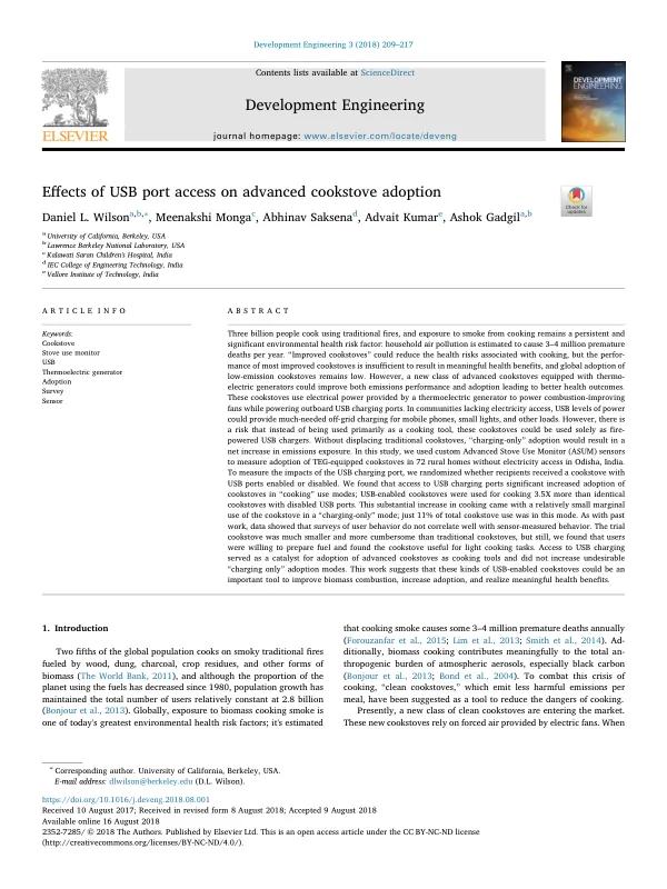 Effects of USB port access on advanced cookstove adoption