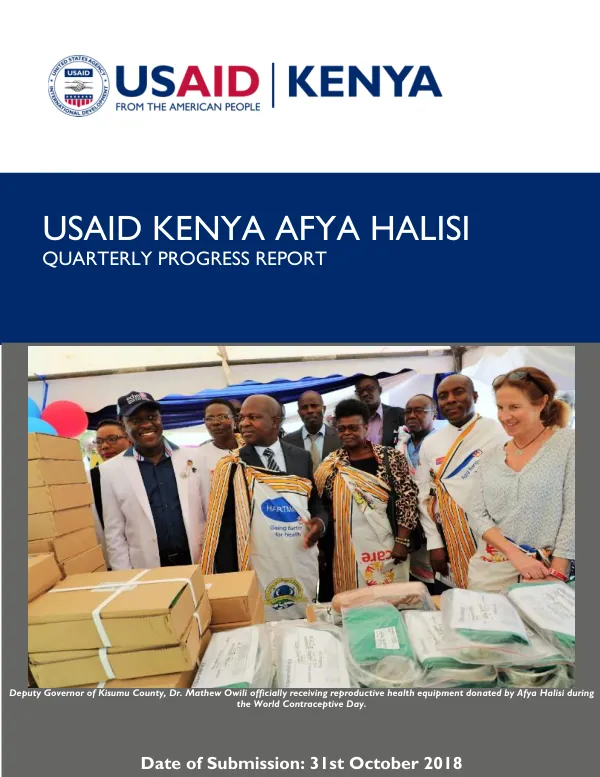 USAID/KENYA & EAST AFRICA AFYA HALISI PROGRESS REPORT FOR Q4 FY 2018
