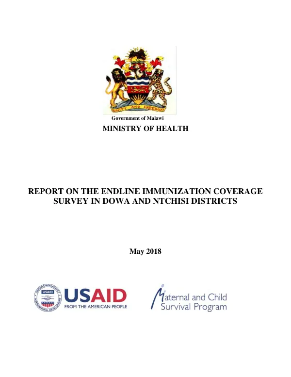 Report on the Endline Immunization Coverage Survey in Dowa and Ntchisi Districts