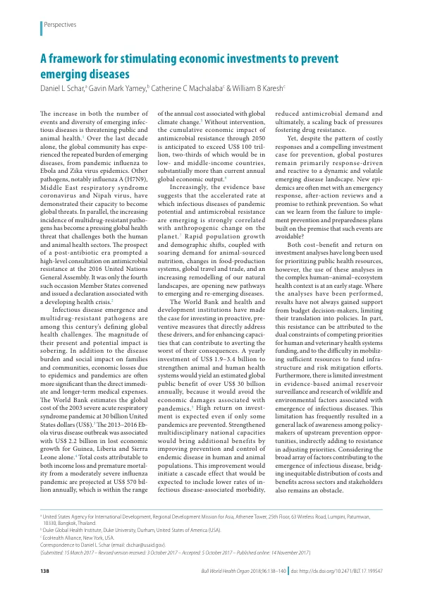 A framework for stimulating economic investments to prevent emerging diseases