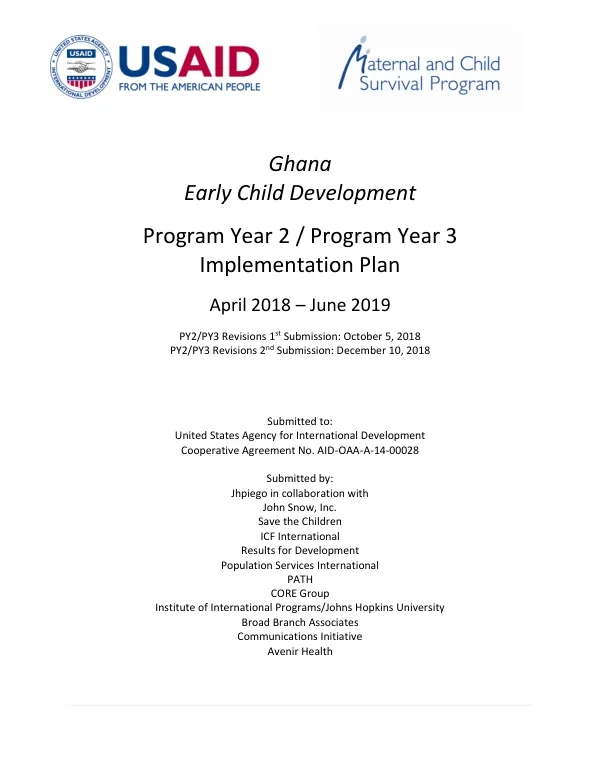 Ghana Early Child Development Program Year 2 / Program Year 3 Implementation Plan