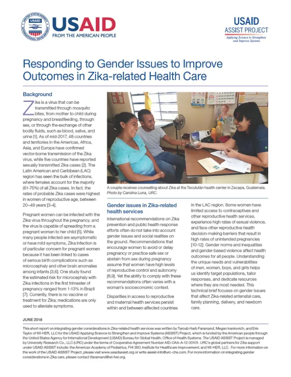 Responding to Gender Issues to Improve Outcomes in Zika-related Health Care