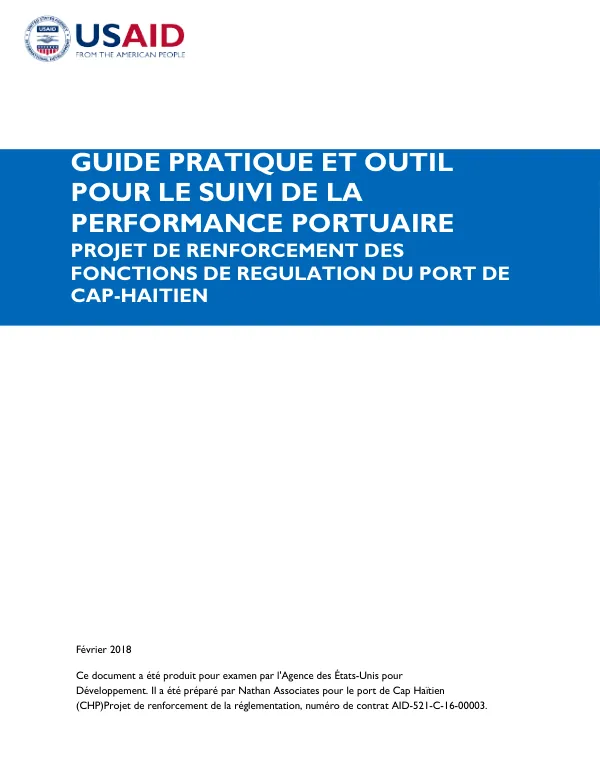 Guide Pratique et Outil pour le Suivi de la Performance Portuaire du Projet de Renforcement des Fonctions de Régulation du Port de Cap-Haïtien