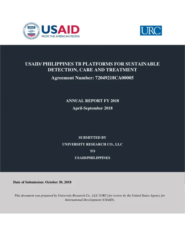 USAID | TB Platforms for Sustainable Detection, Care and Treatment Annual Report – April to September 2018