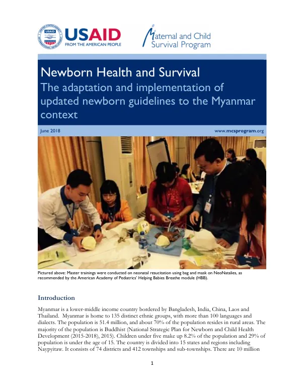 Newborn Health and Survival: The adaptation and implementation of updated newborn guidelines to the Myanmar context