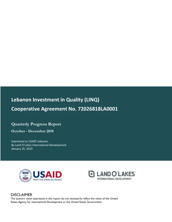 Lebanon Investment in Quality (LINQ) Quarterly Progress Report – Q4 2018