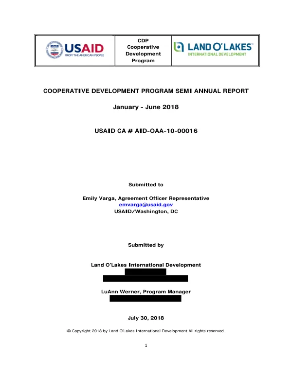 Cooperative Development Program Semi Annual Report