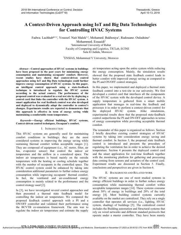 A Context-Driven Approach using IoT and Big Data Technologies for Controlling HVAC Systems