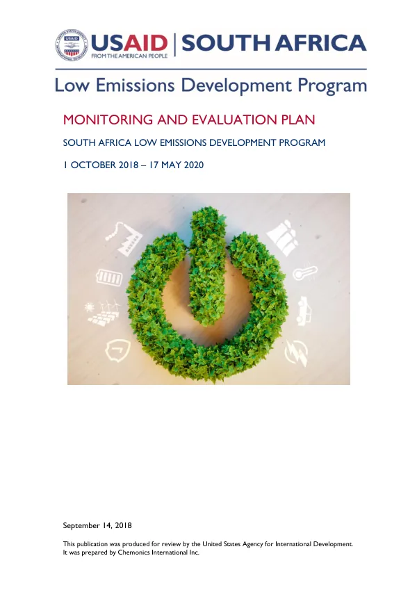 Monitoring and Evaluation Plan: South Africa Low Emissions Development Program