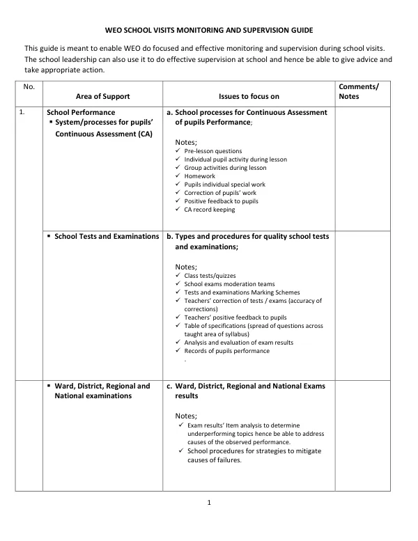 WEO School Visits Monitoring and Supervision Guide