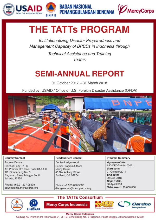 Institutionalizing Disaster Preparedness and Management Capacity of BPBDs in Indonesia through Technical Assistance and Training Teams