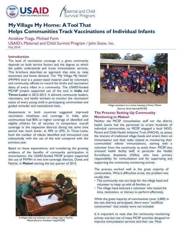 My Village My Home: A Tool That Helps Communities Track Vaccinations of Individual Infants