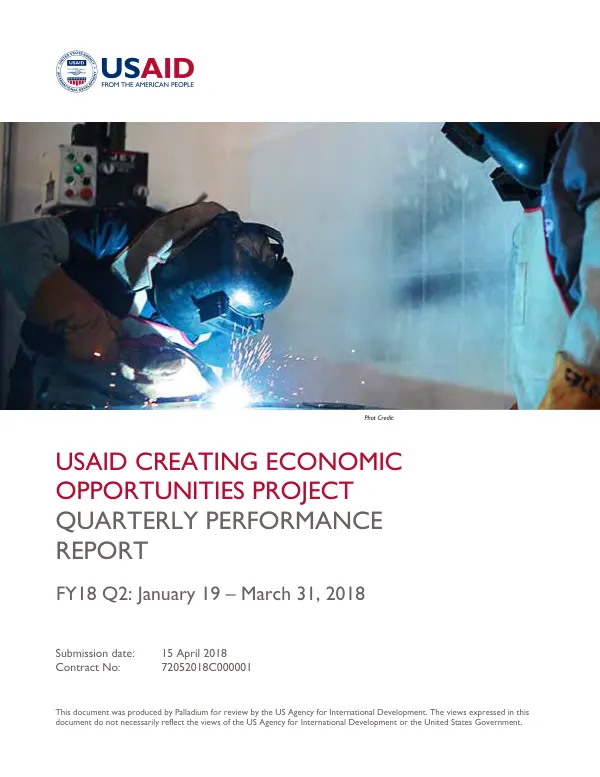 USAID Creating Economic Opportunities Project Quarterly Performance Report, Y1Q1: January 19 – March 31, 2018