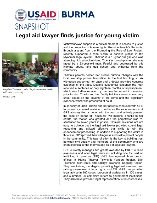 Promoting the Rule of Law in Myanmar: Success Story