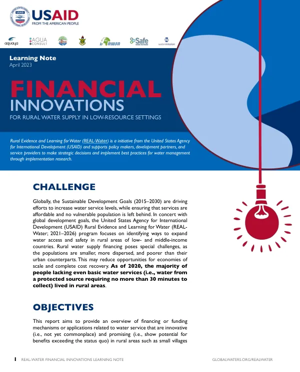Financial Innovations for Rural Water Supply in Low-Resource Settings: Learning Note