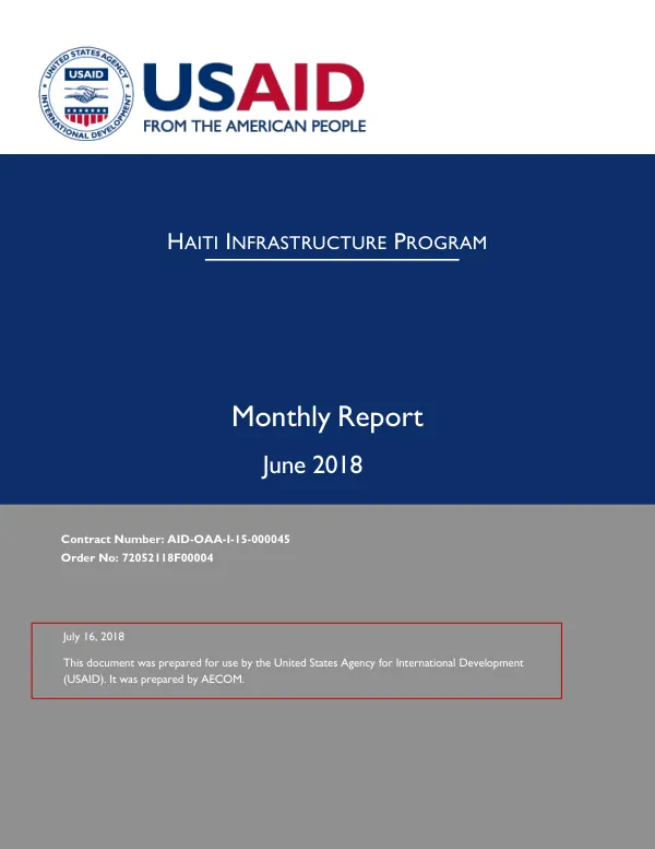 Haiti Infrastructure Program June 2018 Monthly Report