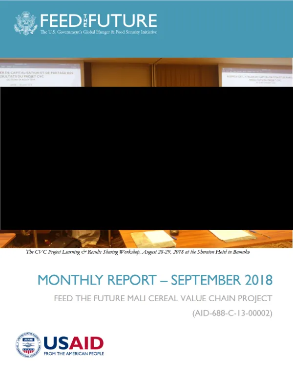 Monthly Report – September 2018: Feed the Future Mali Cereal Value Chain Project