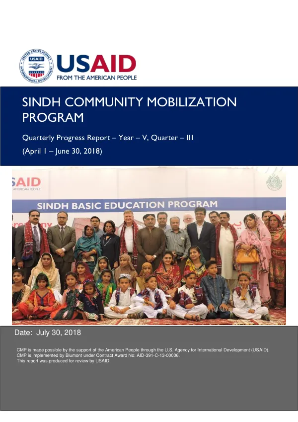 Quarterly Progress Report: Sindh Community Mobilization Program (CMP)