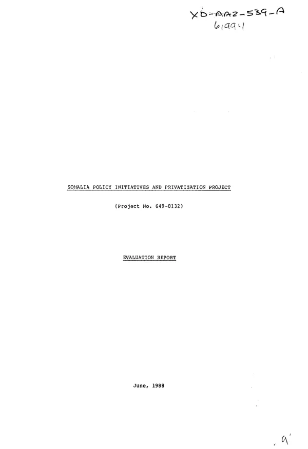 Somalia policy initiatives and privatization project (project no. 649-0132) : evaluation report