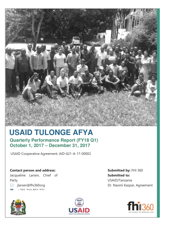 USAID Tulonge Afya Quarterly Performance Report – FY2018 Q1 (January 2018)