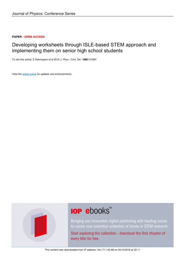 Developing worksheets through ISLE-based STEM approach and implementing them on senior high school students