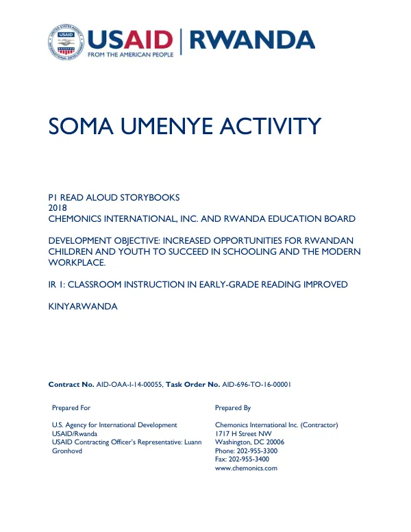 Soma Umenye Activity: Ikinyarwanda Igitabo Cy'Umwarimu Gikubiyemo Inkuru Zisomerwa Abanyeshuri
