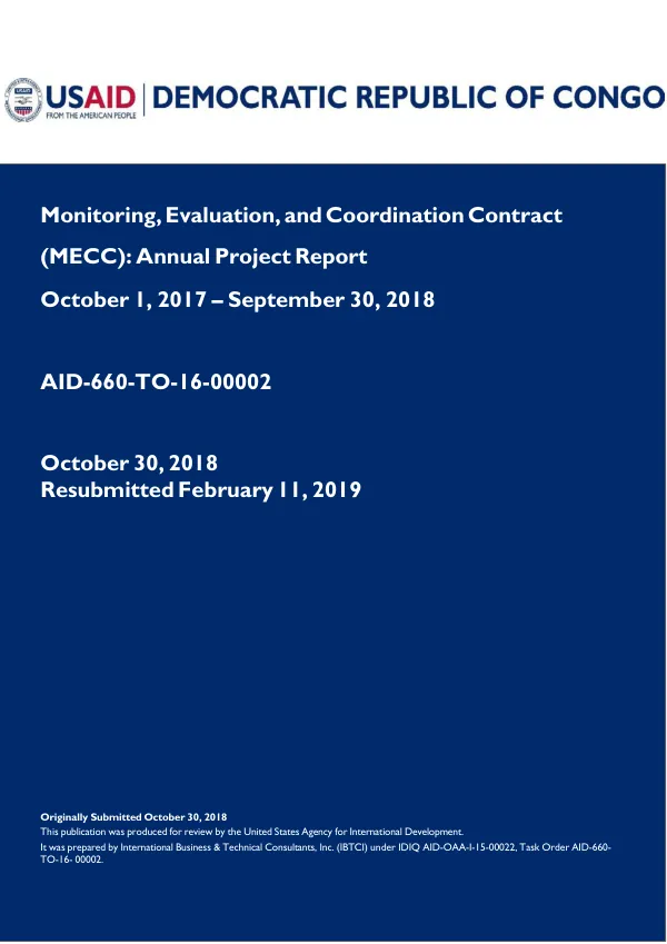 Monitoring, Evaluation, and Coordination Contract (MECC): Annual Project Report October 1, 2017 – September 30, 2018