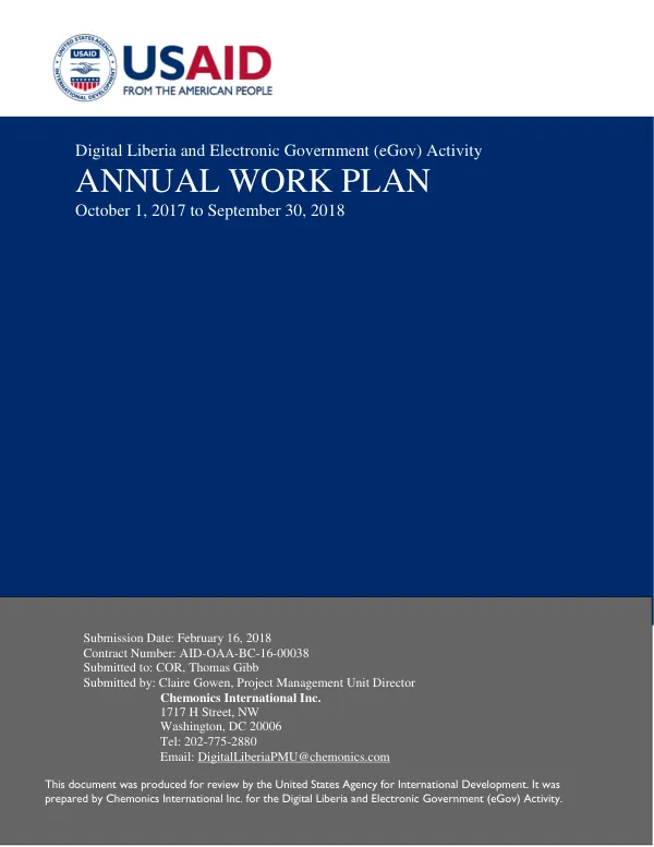 Digital Liberia and Electronic Government (eGov) Activity Annual Work Plan