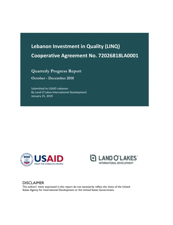 Lebanon Investment in Quality (LINQ) Quarterly Progress Report – Q4 2018