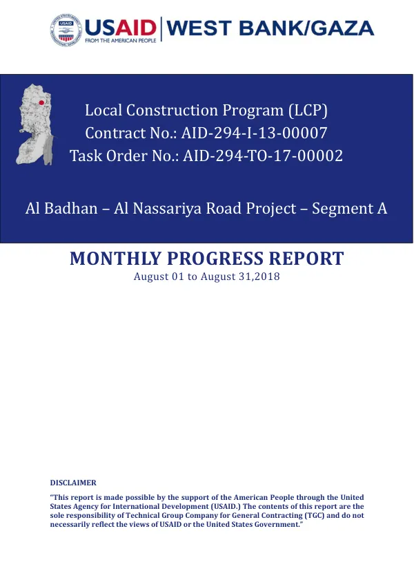 Monthly Progress Report for Al Badhan – Al Nassariya Road Project – Segment A