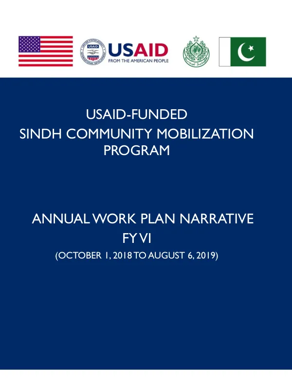 USAID/Sindh Community Mobilization Program, Year VI Work Plan Narrative