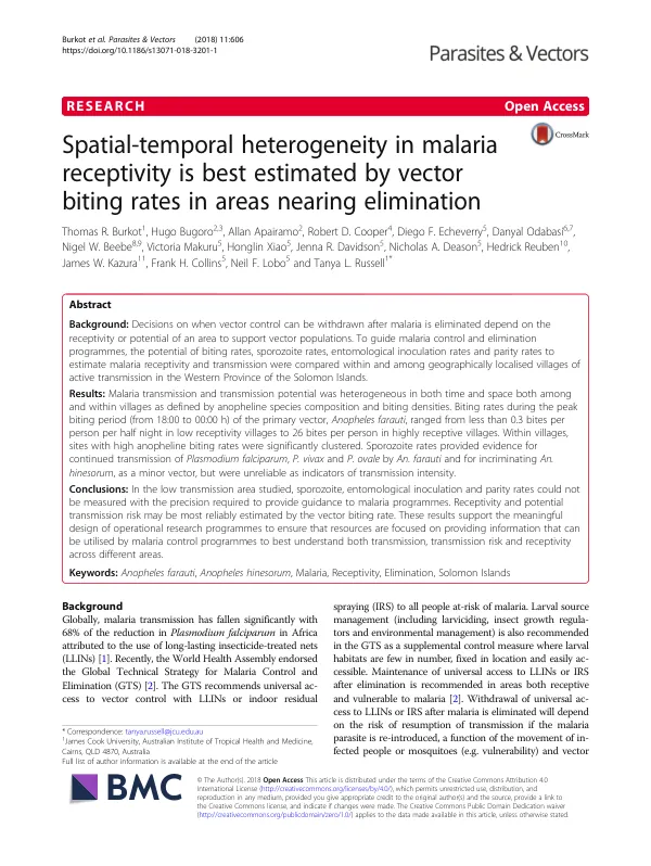 Spatial-temporal heterogeneity in malaria receptivity is best estimated by vector biting rates in areas nearing elimination