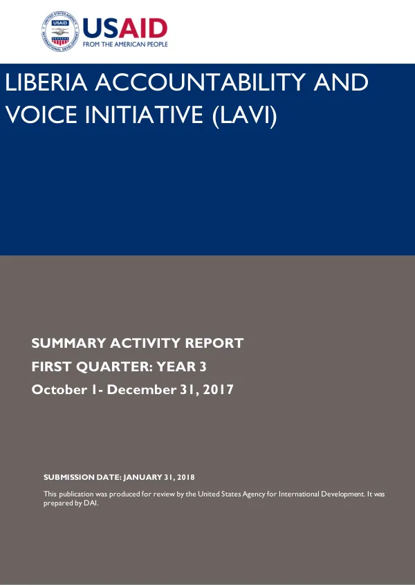 Liberia Accountability and Voice Initiative (LAVI) Quarterly Report FY2018 Quarter 1: October 1 to December 31, 2017