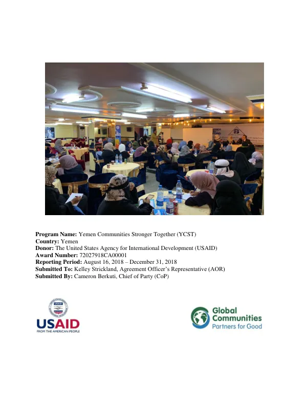 Yemen Communities Stronger Together (YCST) Y1Q1 Report