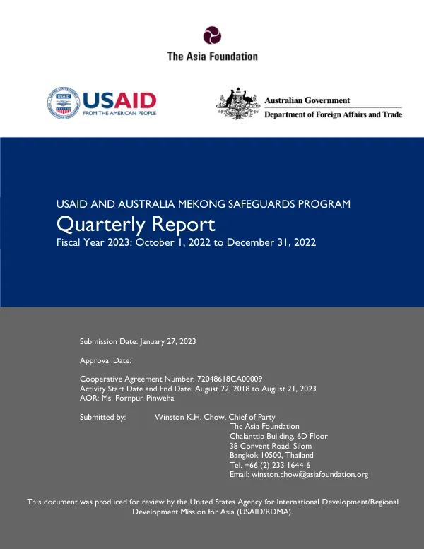 USAID and Australia Mekong Safeguards Program Quarterly Report – Fiscal Year 2023: October 1, 2022-December 31, 2022