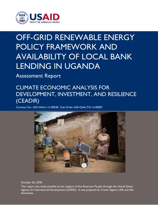 Off-Grid Renewable Energy Policy Framework and Availability of Local Bank Lending in Uganda