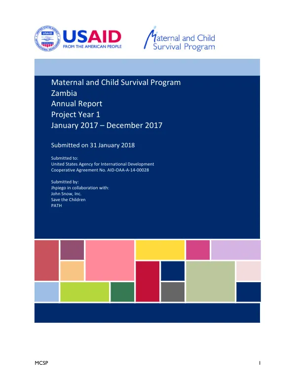 Maternal and Child Survival Program Annual Report Project Year 1 January 2017 – December 2017
