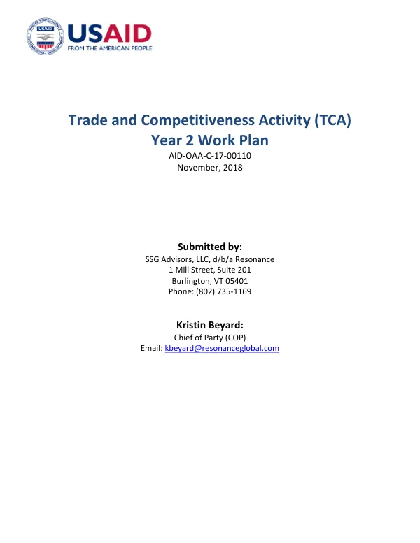 Trade and Competitiveness Activity (TCA) Year 2 Work Plan