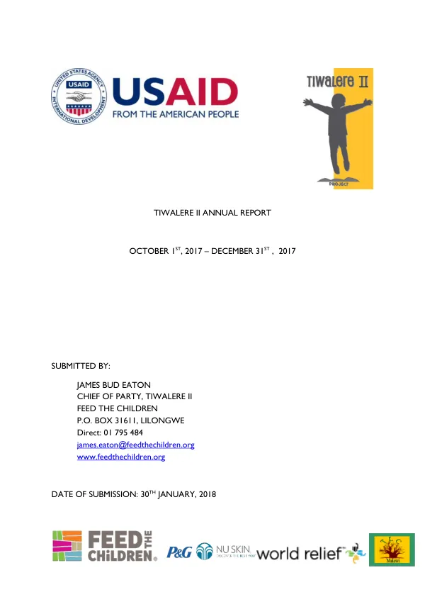 FY18 Q1 Report – Malawi Tiwalere II Project