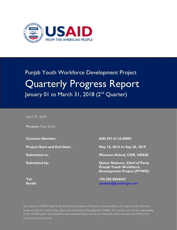 Quarterly Progress Report – January to March 2018: Punjab Youth Workforce Development Project