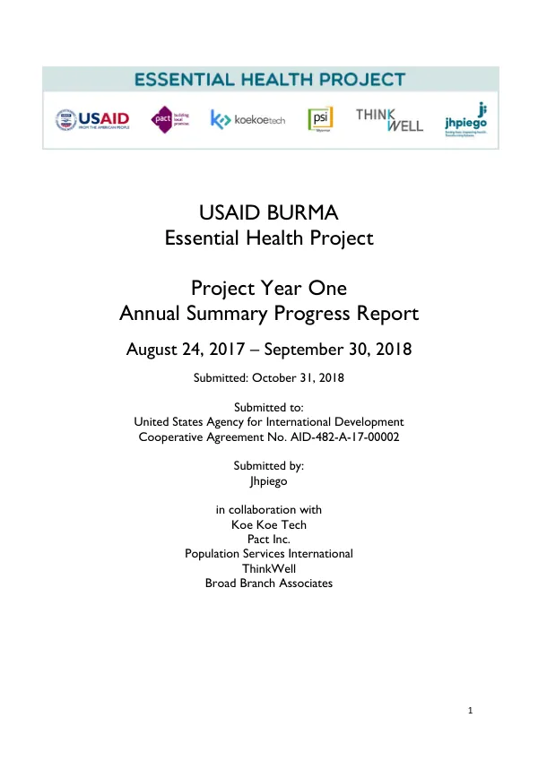 Annual Summary Progress Report: Essential Health Project in Myanmar