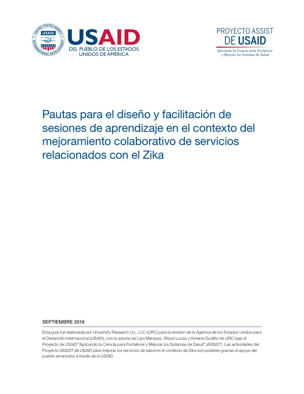 Pautas para el diseño y facilitación de sesiones de aprendizaje en el contexto del mejoramiento colaborativo de servicios relacionados con el Zika
