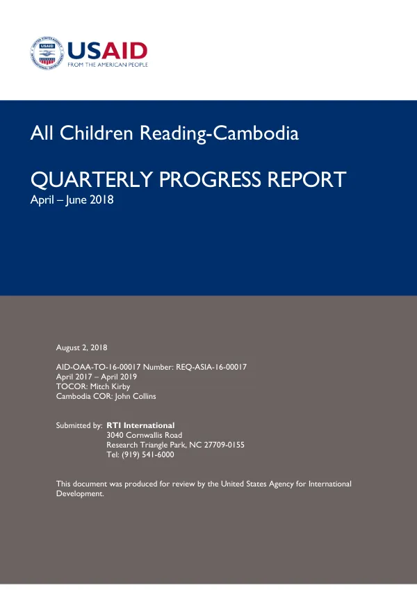 Quarterly Progress Report, April-June 2018