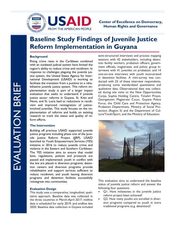 Evaluation Brief: Baseline Study Findings of Juvenile Justice Reform Implementation in Guyana