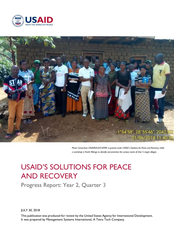 USAID’s Solutions for Peace and Recovery Progress Report: Year 2, Quarter 3