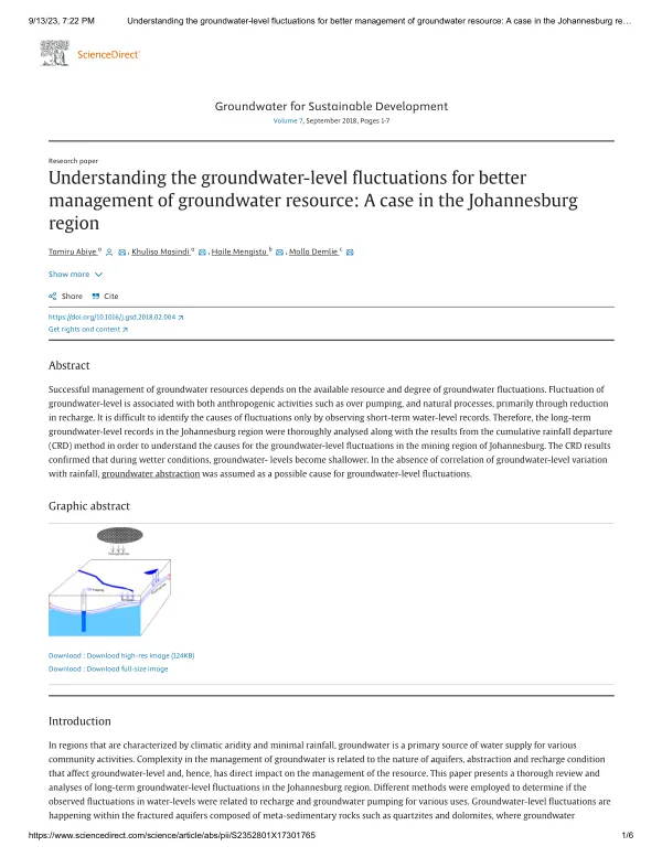 Understanding the groundwater-level fluctuations for better management of groundwater resource: A case in the Johannesburg region