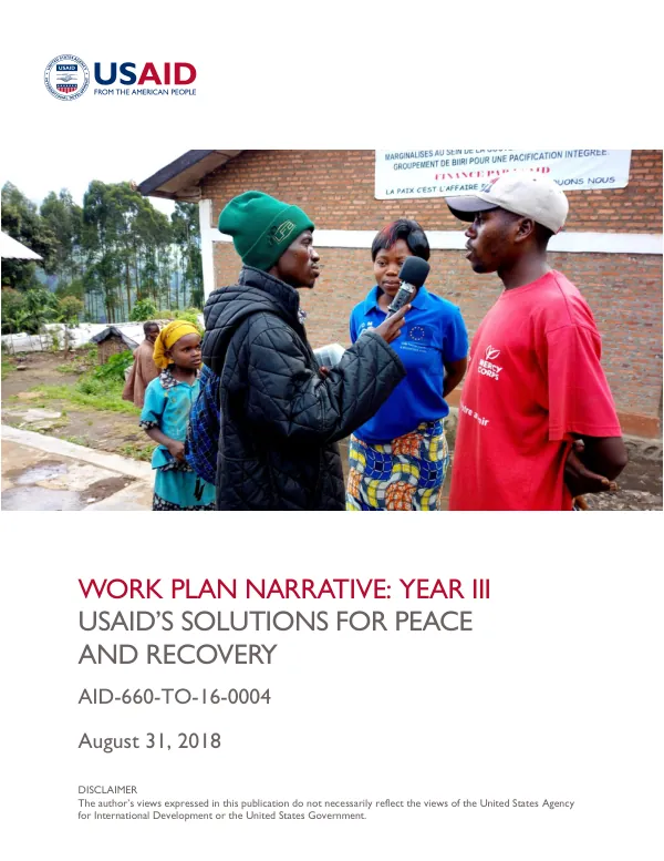 USAID’s Solutions for Peace and Recovery (SPR) Work Plan: Year III